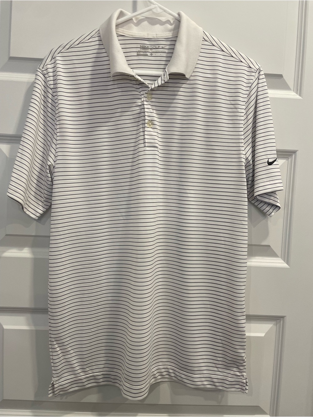 Nike White Polo with Thin Black Horizontal Stripes